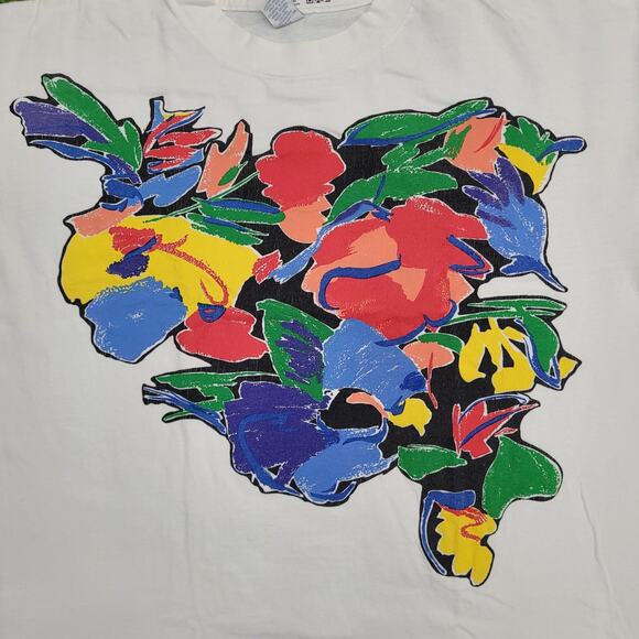 Vintage Land's End Abstract Floral Art Shirt Womens Medium 22x28 Oversized USA - Picture 3 of 12